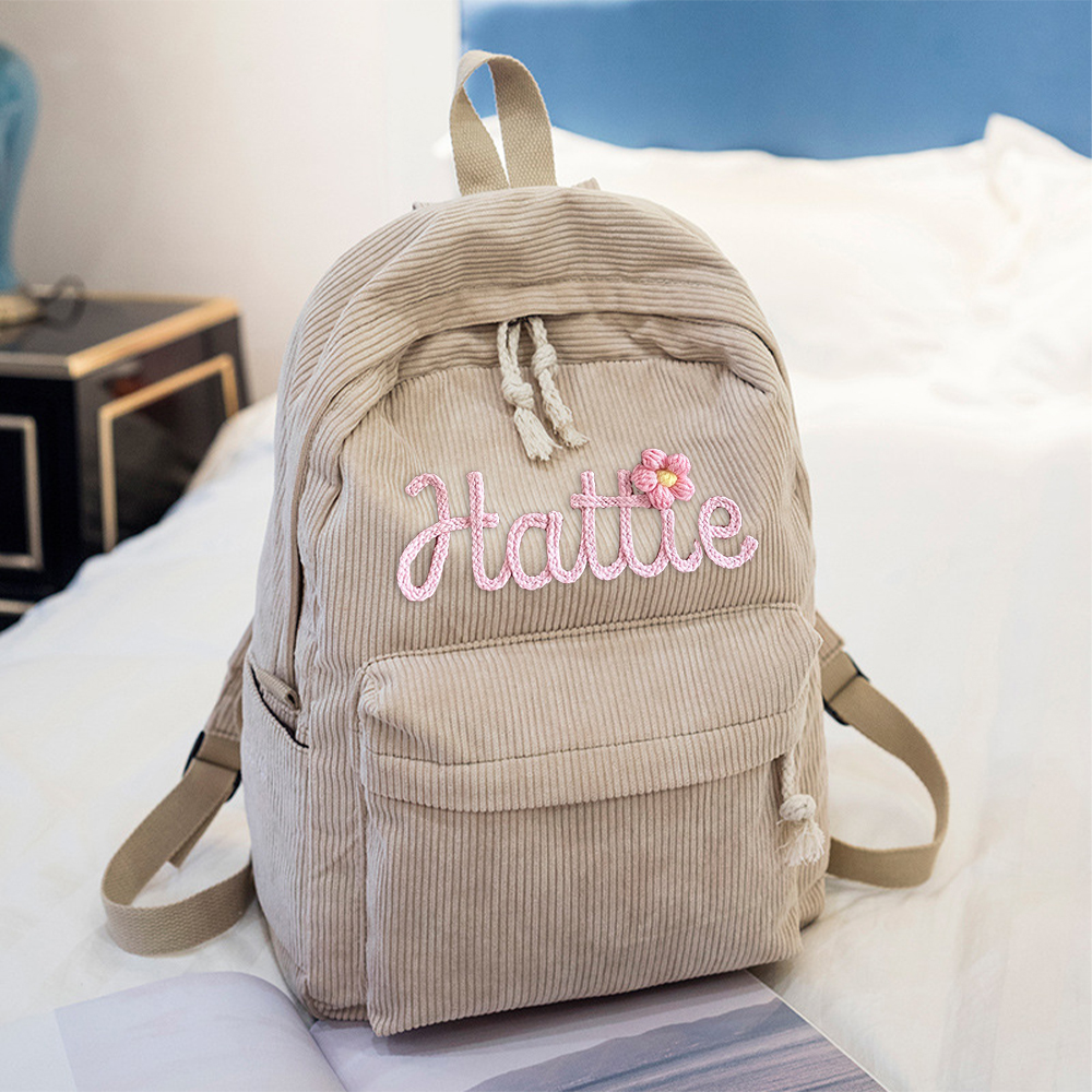 Personalized Hand Embroidered Name Floral School Backpack