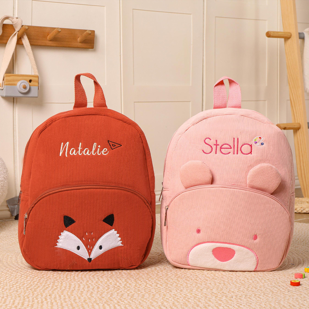 Personalized Embroidery Animals Corduroy Back To School Backpack