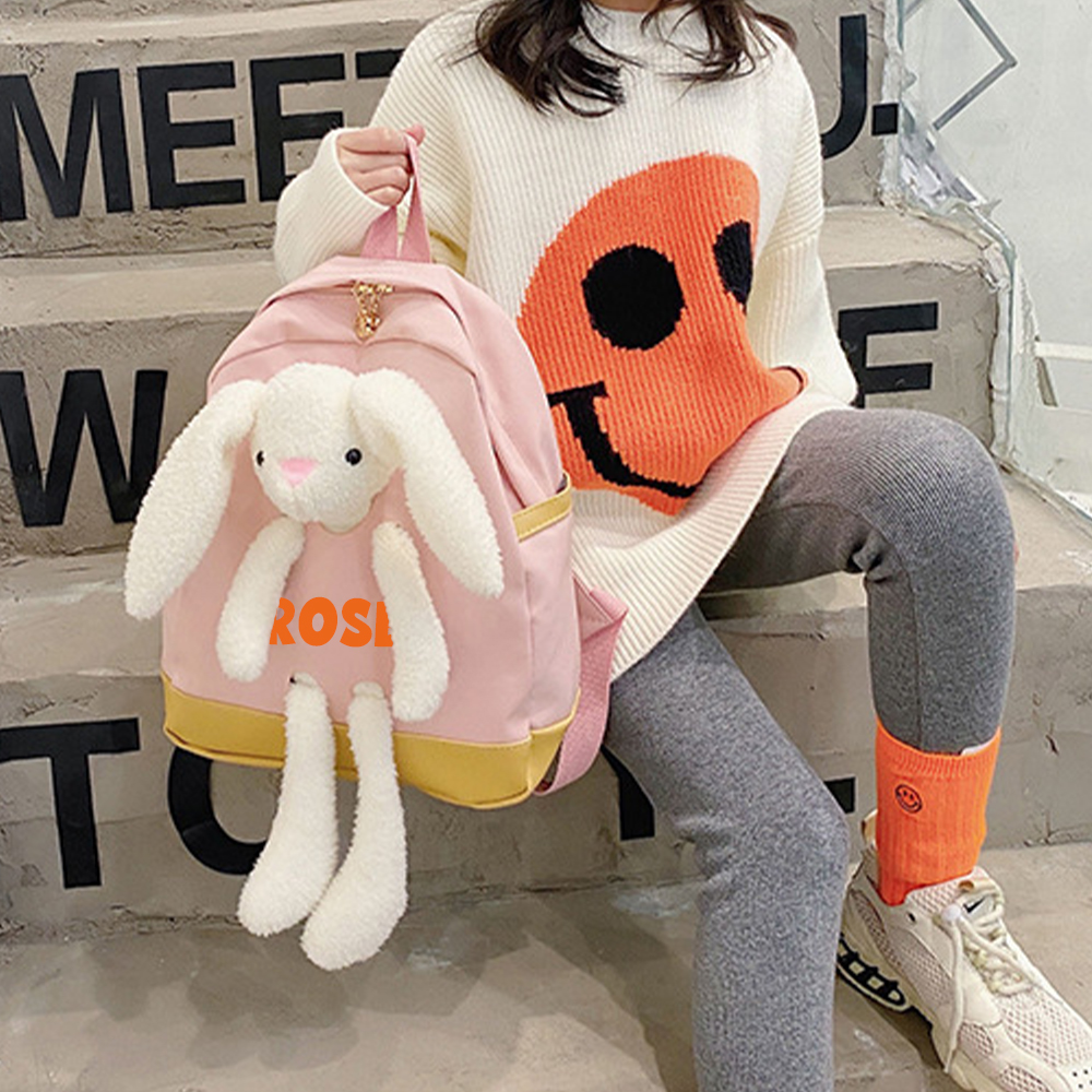 Personalized Kids Lovely Bunny Plush School Backpack