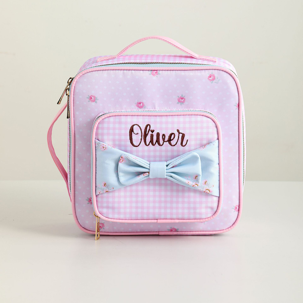 Personalized Embroidery Sweet Pink Floral Lunch Bag