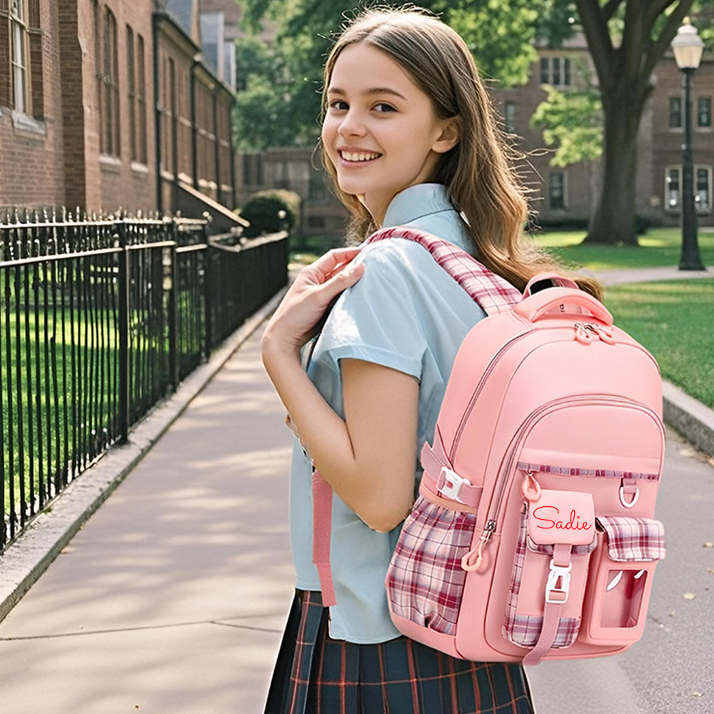 Personalized Plaid Spine Protection Large Capacity School Backpack