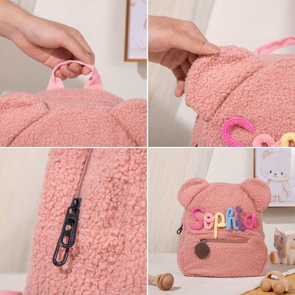 Personalized Hand Embroidery Fluffy Teddy Bear Backpack