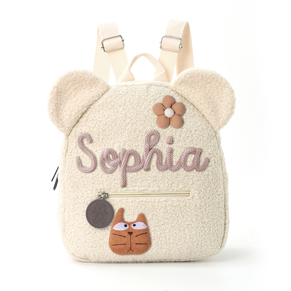 Personalized Hand Embroidery Fluffy Teddy Bear Backpack