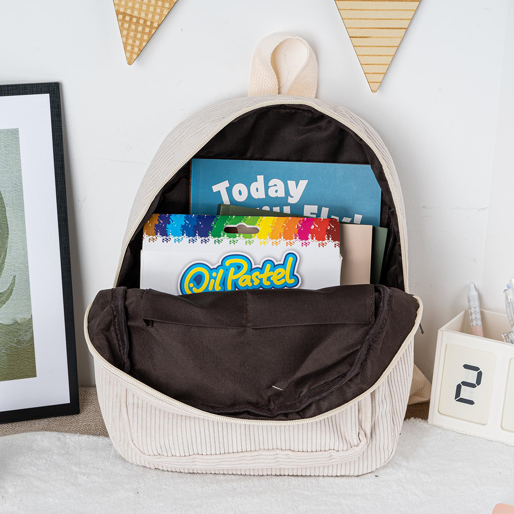 Personalized Kid Transportation Leather Label Corduroy Backpack