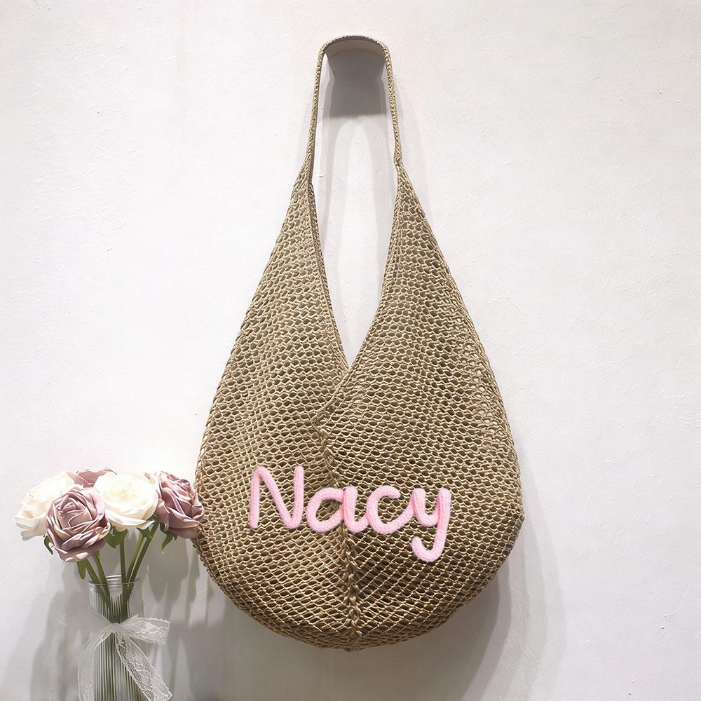 Personalized Hand Embroidery Beach Knitted Tote Bag