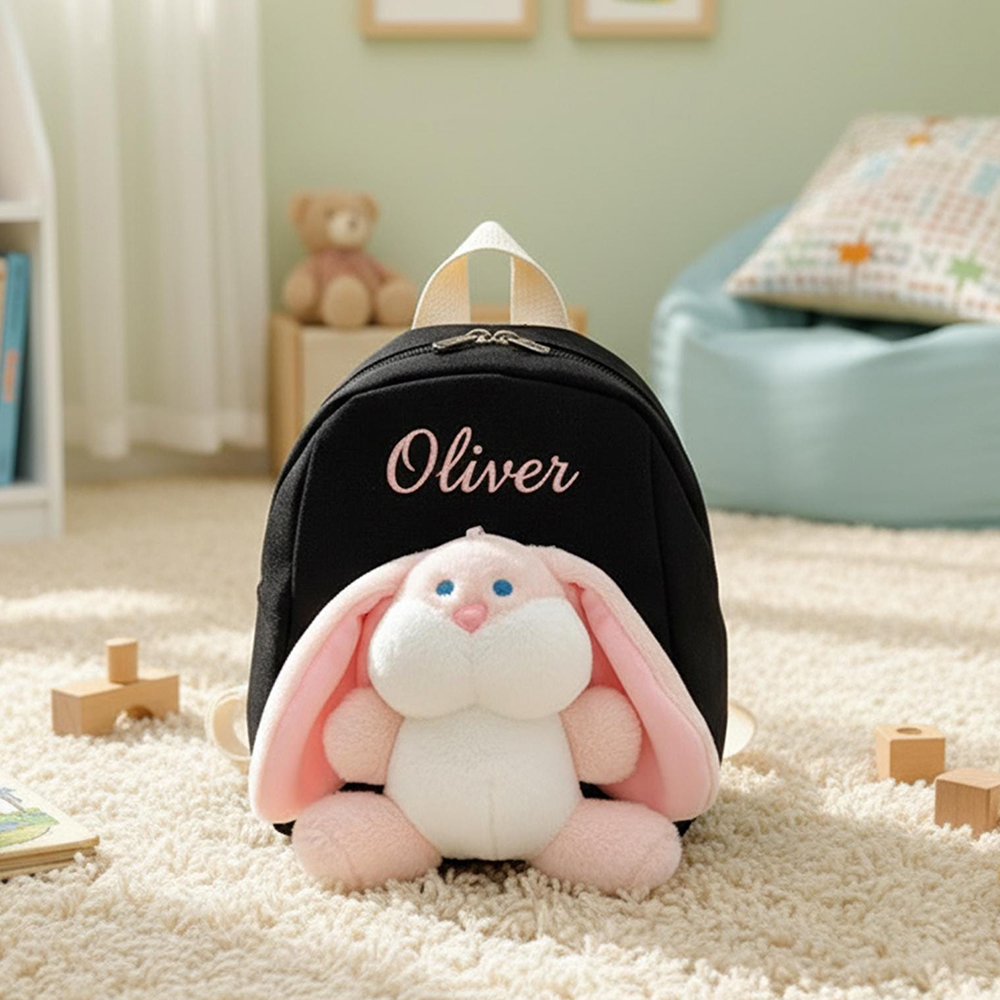 Personalized Kids Soft Cuddly Plush Bunny School Backpack