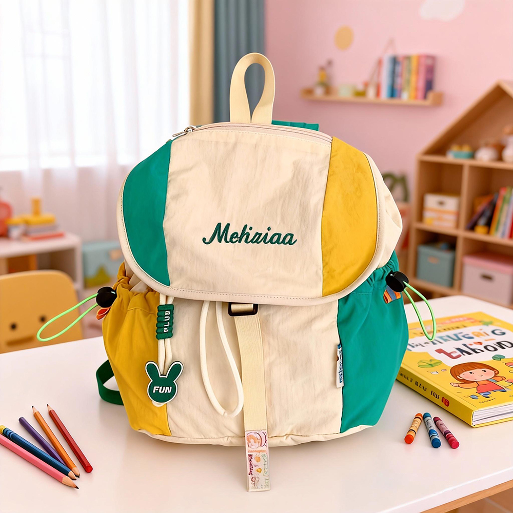 Personalized Embroidery Kids Color Block School Backpack