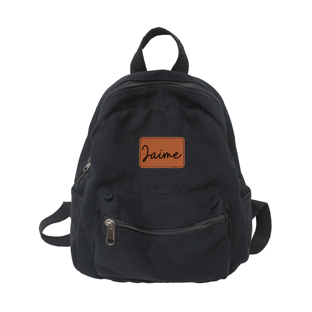 Personalized Leather Patch Kid Canvas Backpack