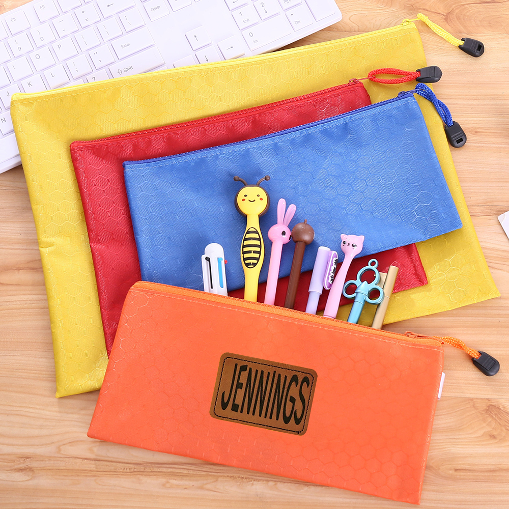 Personalized Leather Patch Canvas Zipper Kid Pencil Case