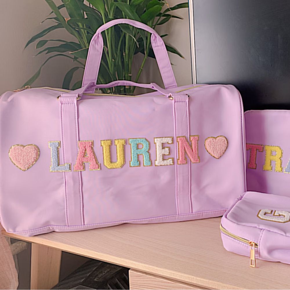 Personalized Chenille Patch Duffle Bag With Shoulder Strap