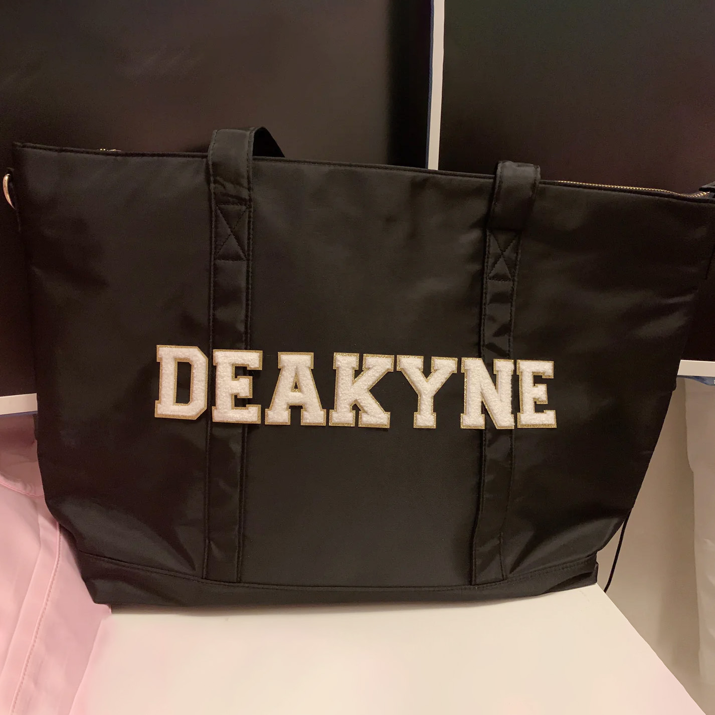 Personalized Chenille Letter Tote Bag With Shoulder Strap