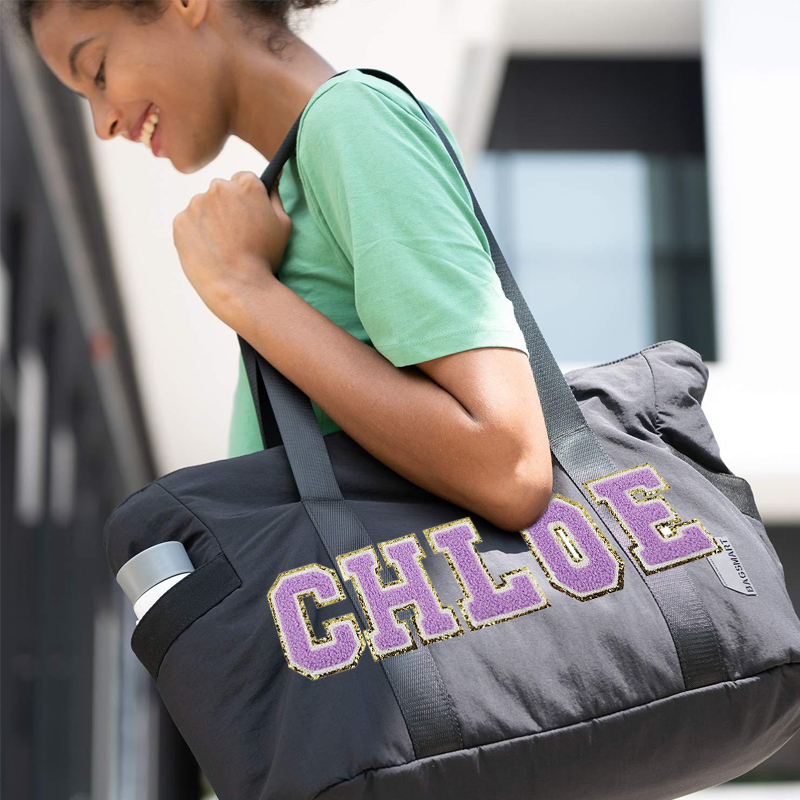 Personalized Chenille Letter Shoulder Tote Bag