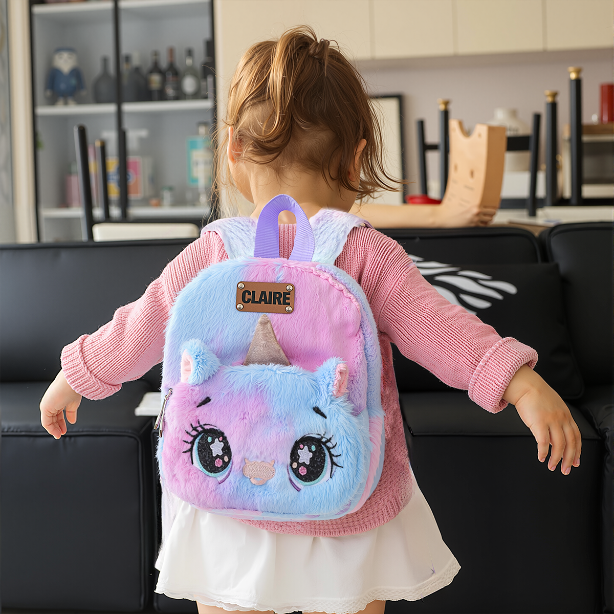 Personalized Embroidery Cute Plush Unicorn Toddler Backpack