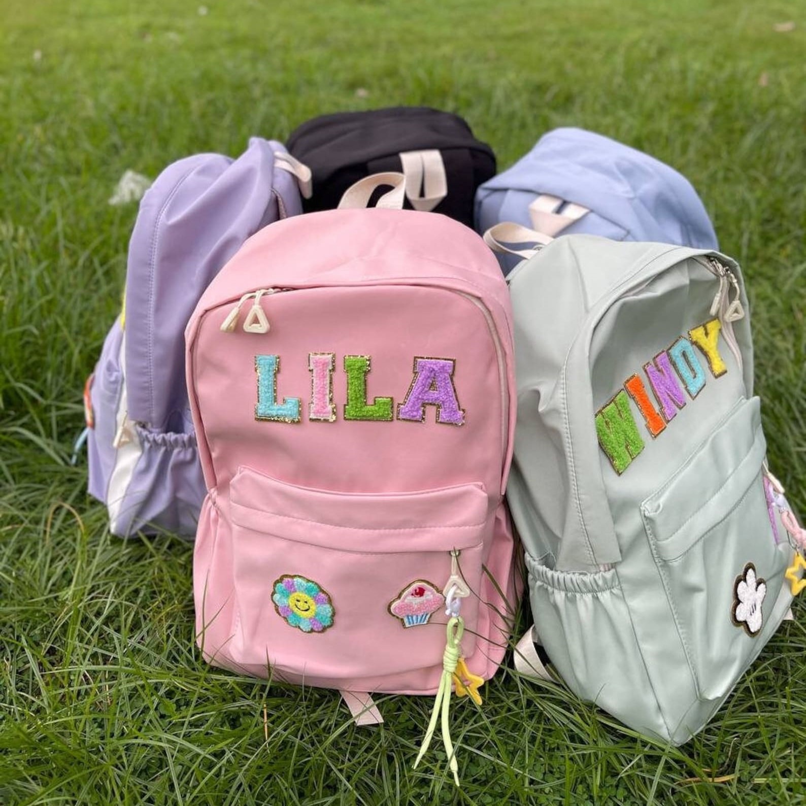 Personalized Chenille Letters Patch Kids School Backpack