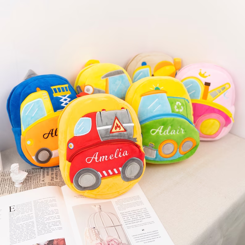 Personalized Kid's Embroidery Engineering Vehicle backpack