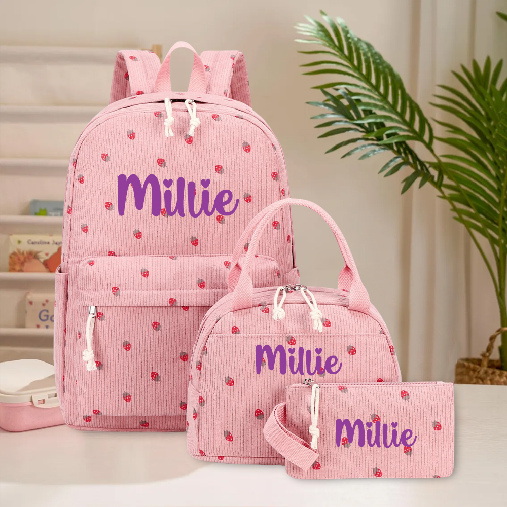 Personalized Lovely Corduroy 3 In 1 School Backpack