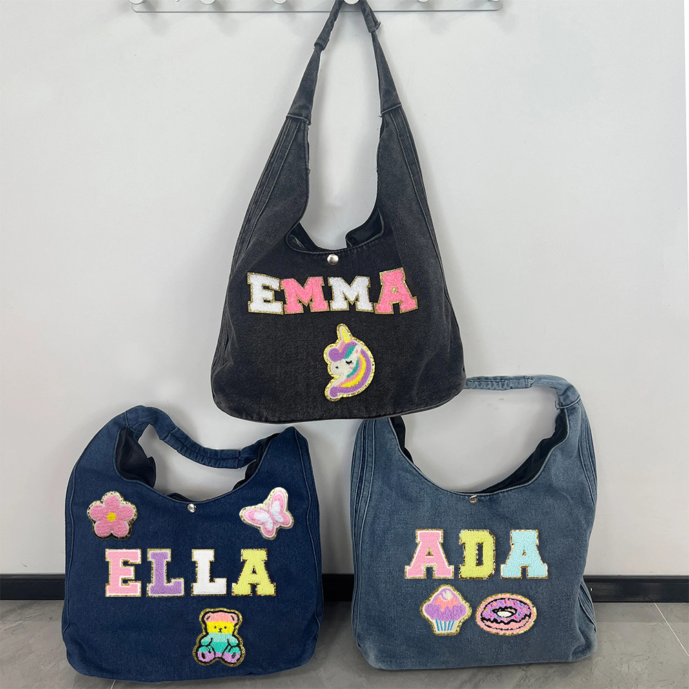 Personalized Chenille Patch Denim Tote Bag