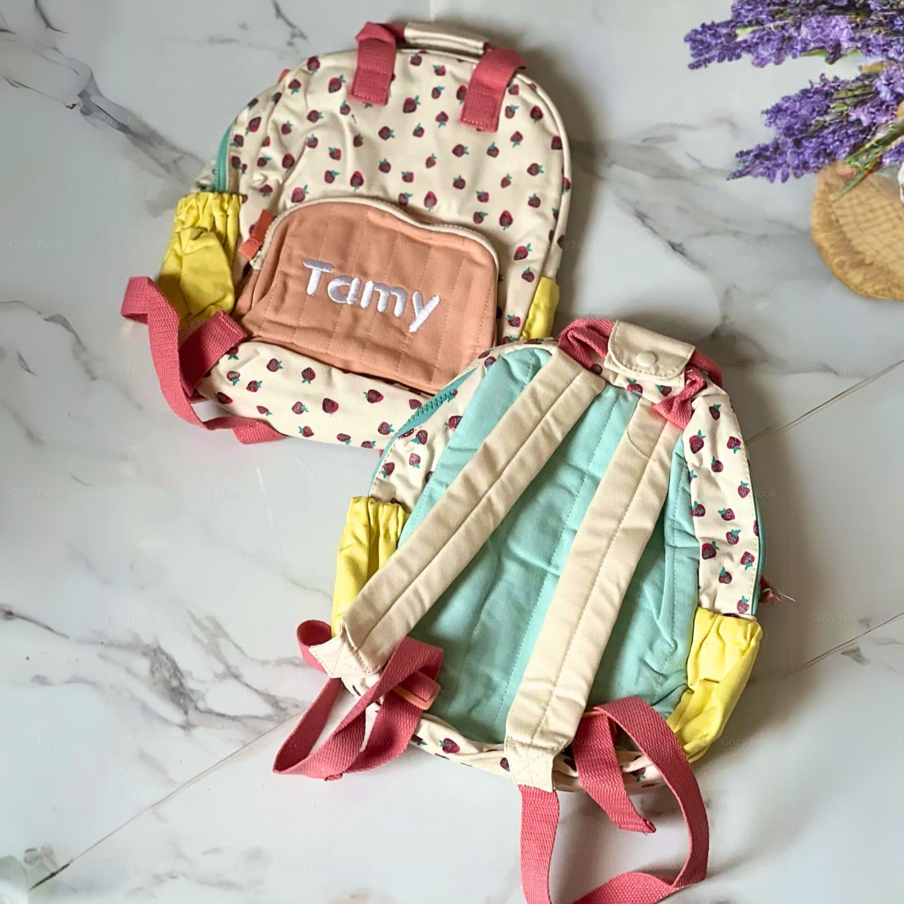 Personalized Embroidery Kid Strawberry Canvas Backpack