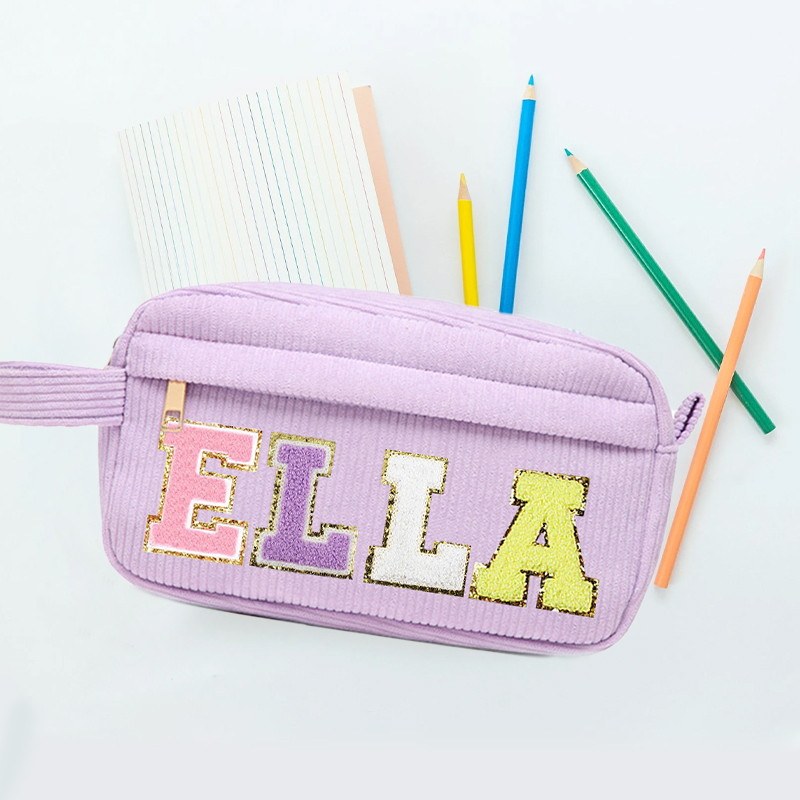 Personalized Corduroy Chenille Letter Patches Pencil Pouch