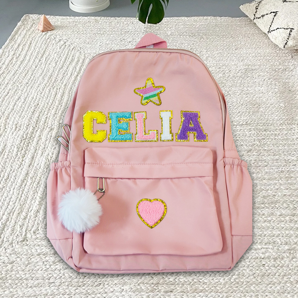Personalized Chenille Letters Patch Kids School Backpack