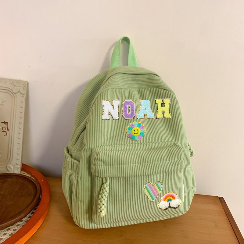 Personalized Chenille Letter Patch Corduroy Backpack