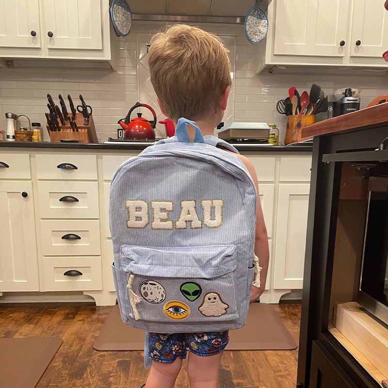 Personalized Name Chenille Patch Corduroy School Backpack