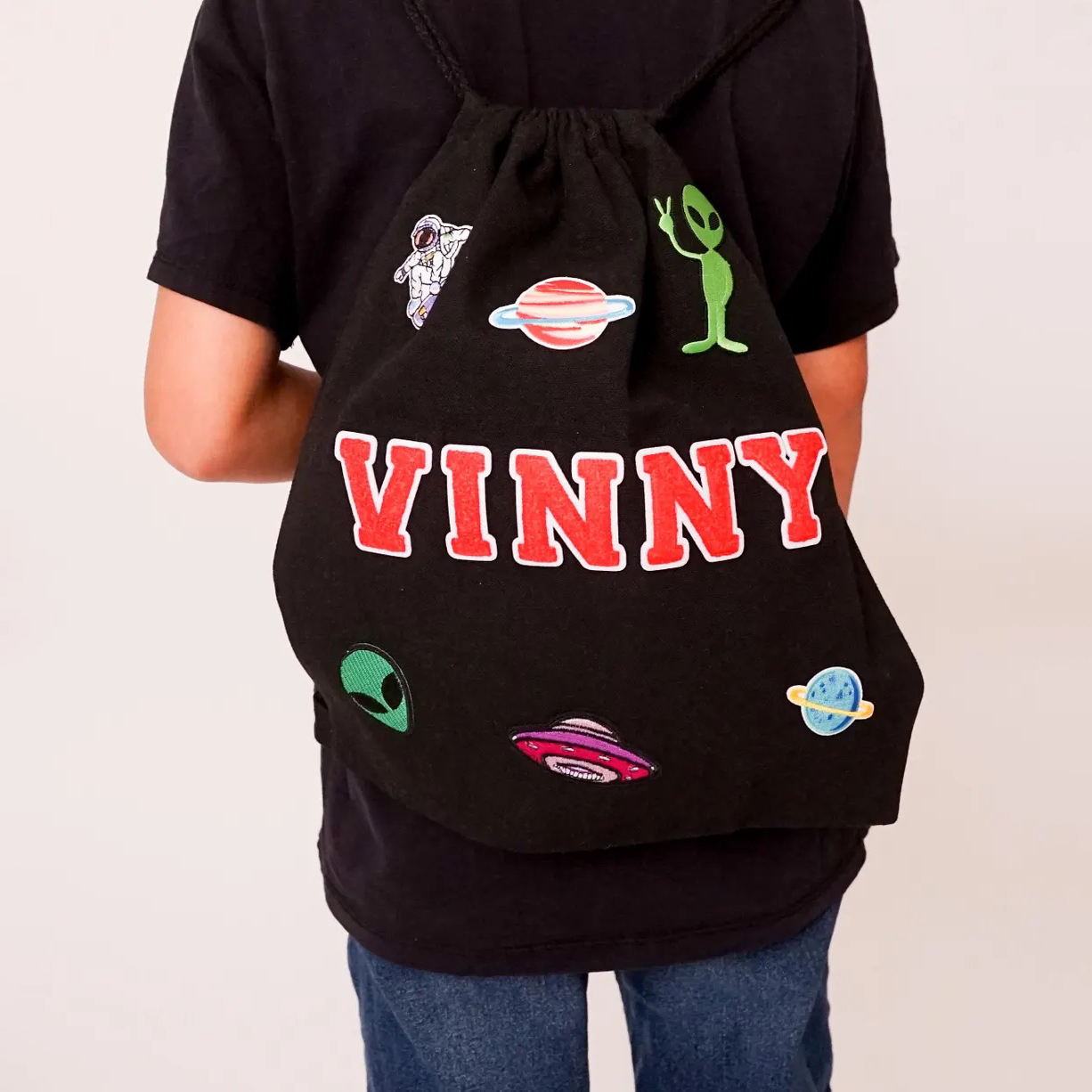 Personalized Chenille Patch Kid Drawstring Bag