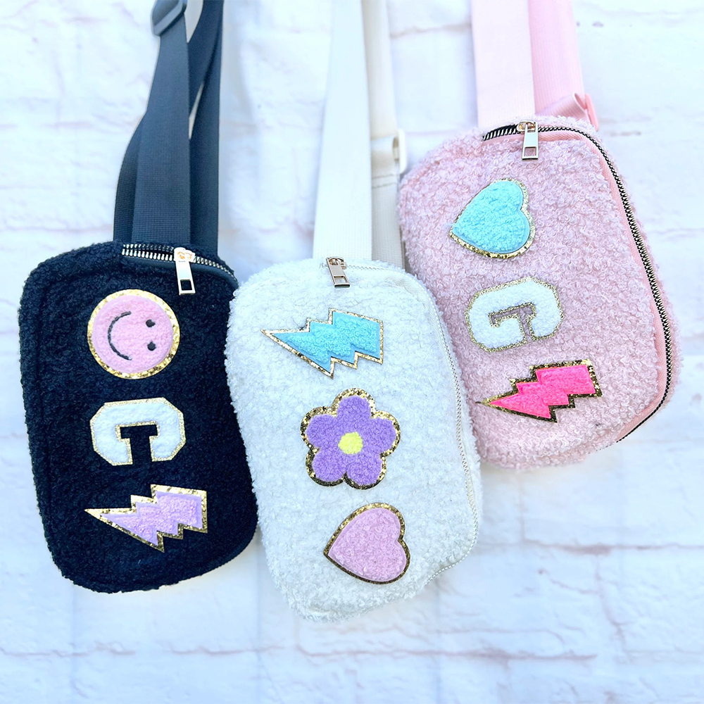 Personalized Chenille Patch Sherpa Crossbody Bag