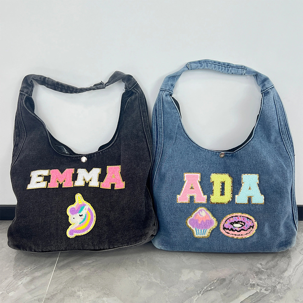Personalized Chenille Patch Denim Tote Bag