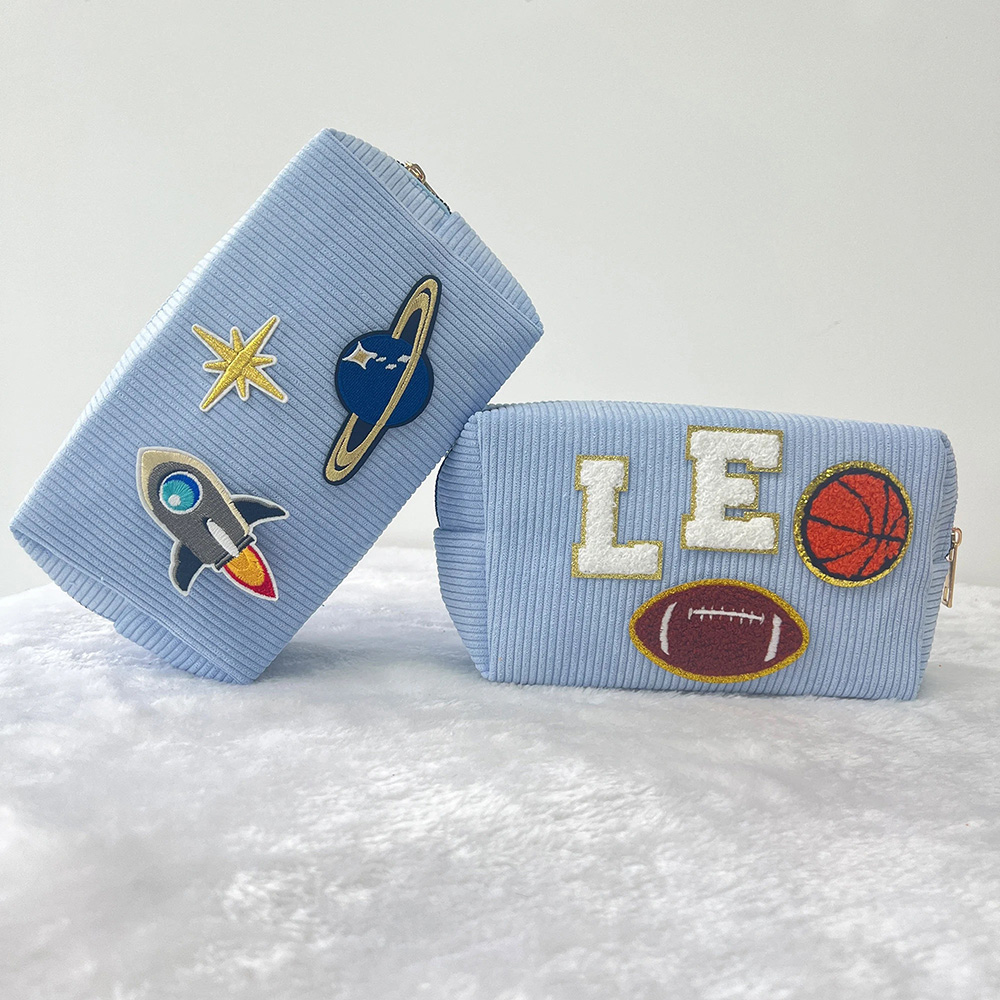 Personalized Chenille Patch Corduroy Travel Toiletry Bag