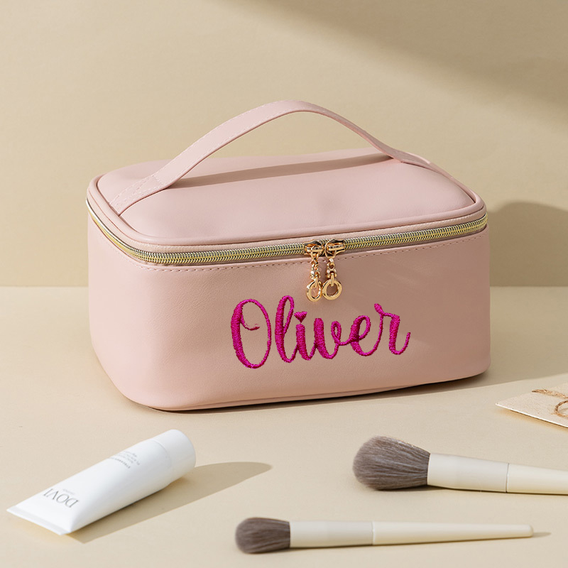 Personalized Embroidered Leather Travel Cosmetic Bag