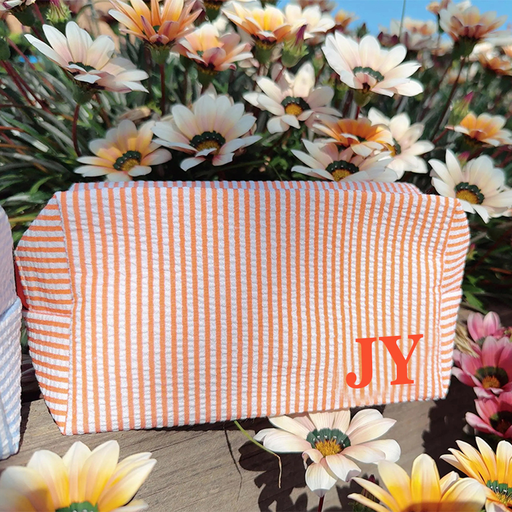 Personalized Monogram Seersucker Striped Makeup Bag