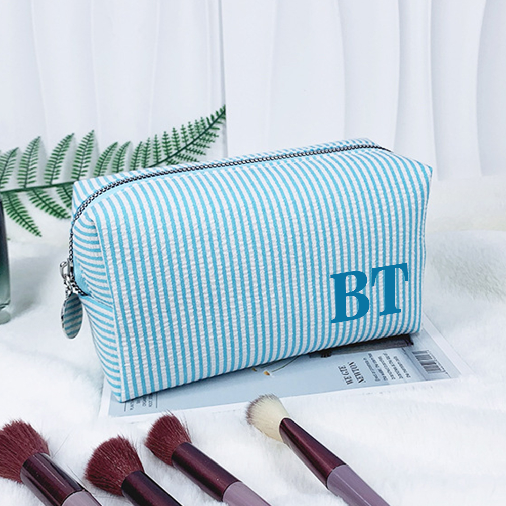 Personalized Monogram Seersucker Striped Makeup Bag