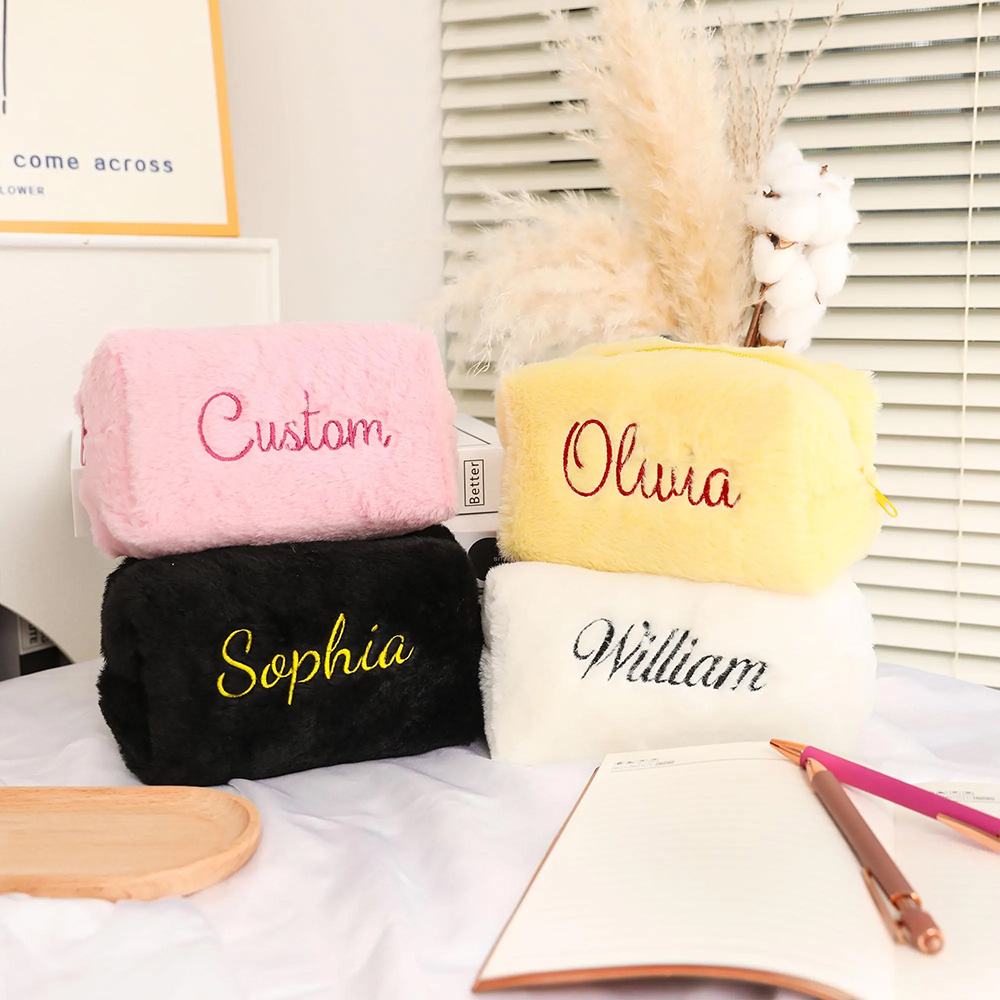 Personalized Embroidered Fluffy Plush Makeup Bag