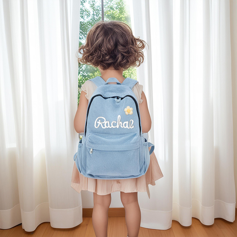 Personalized Lovely Hand Embroidery With Flower Denim Backpack
