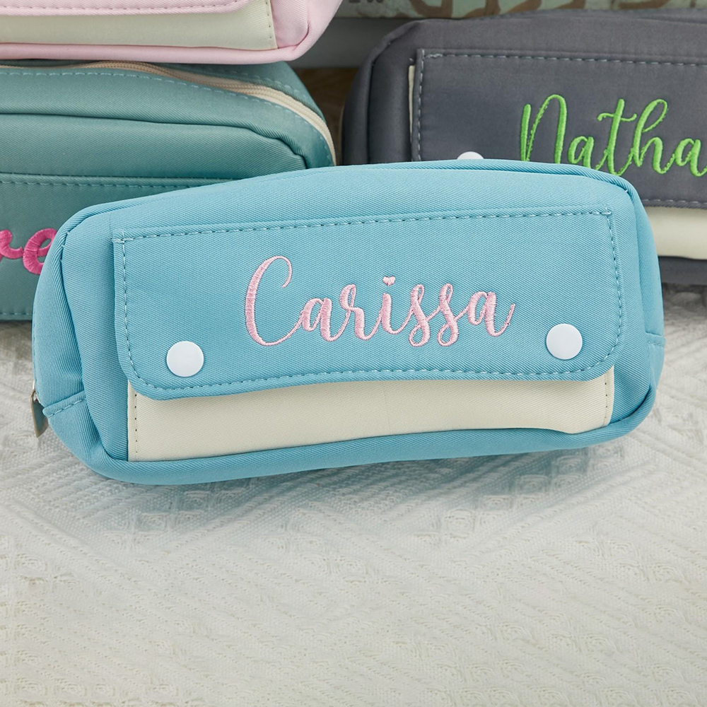 Personalized Embroidery Colourful Big Capacity Pencil Case