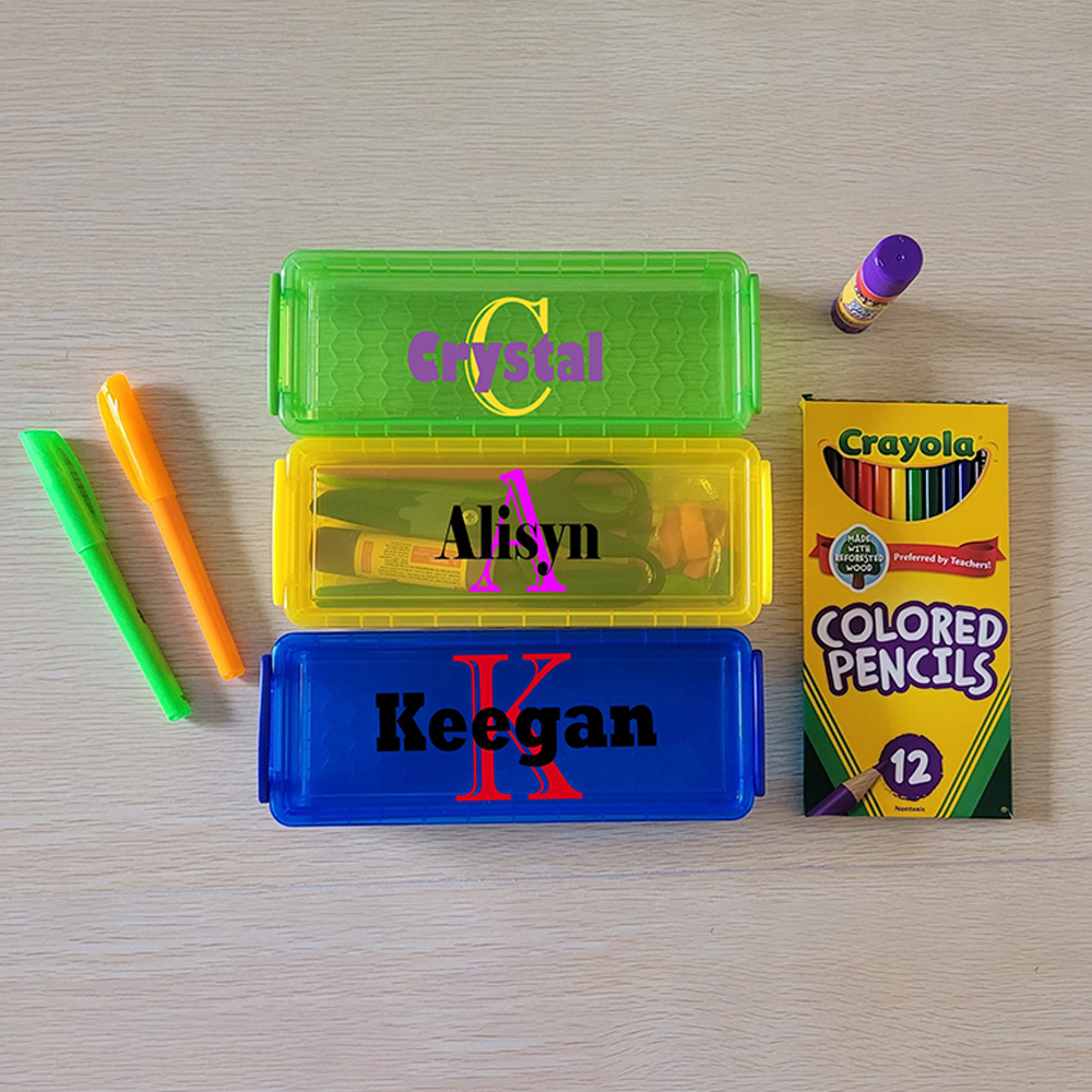 Personalized Colourful Back to School Supplies Crayon Box