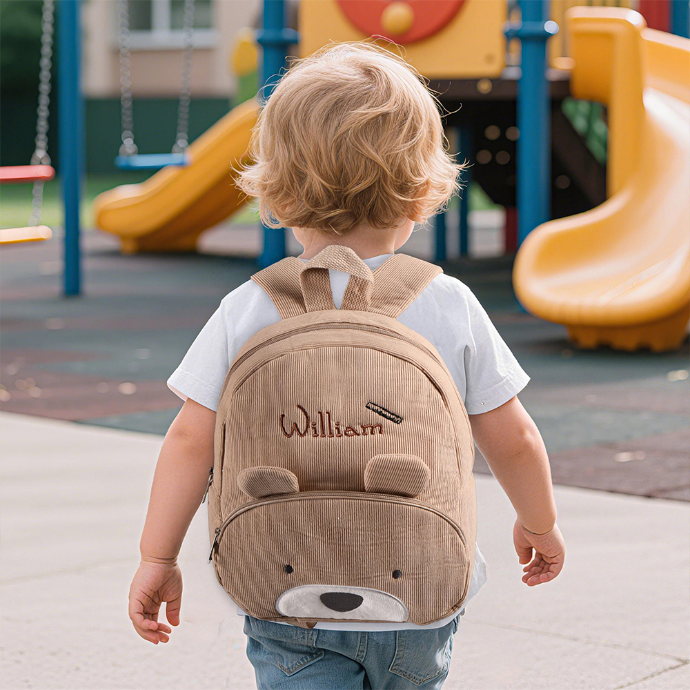 Personalized Embroidery Animals Corduroy Back To School Backpack