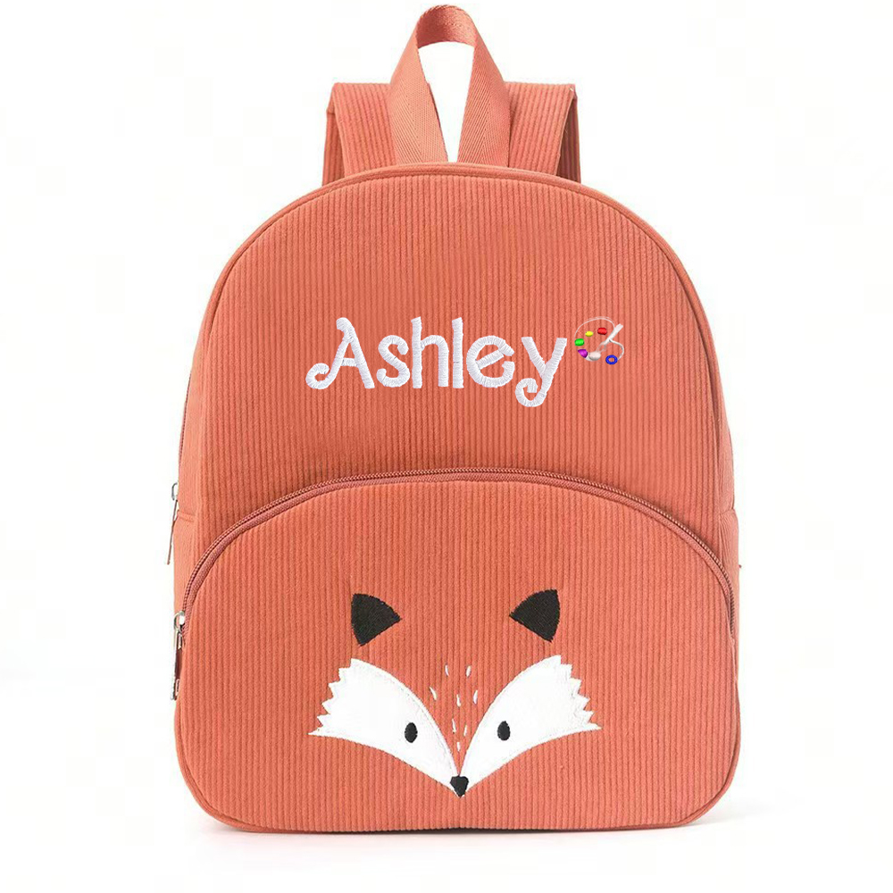 Personalized Embroidery Animals Corduroy Back To School Backpack