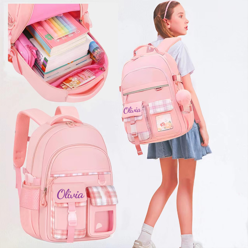 Personalized Plaid Spine Protection Large Capacity School Backpack