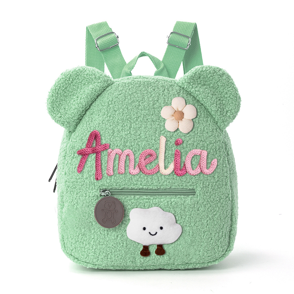 Personalized Hand Embroidery Fluffy Teddy Bear Backpack
