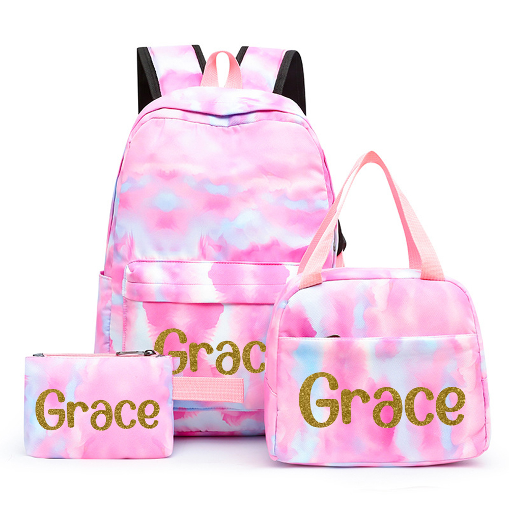 Personalized Colorful Tie-Dye 3 in 1 School Backpack Set