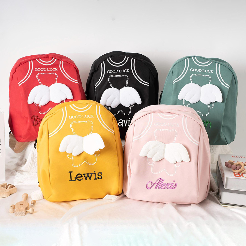 Personalized Embroidery Lovely Bear with 3D Angel Wings Toddler Backpack