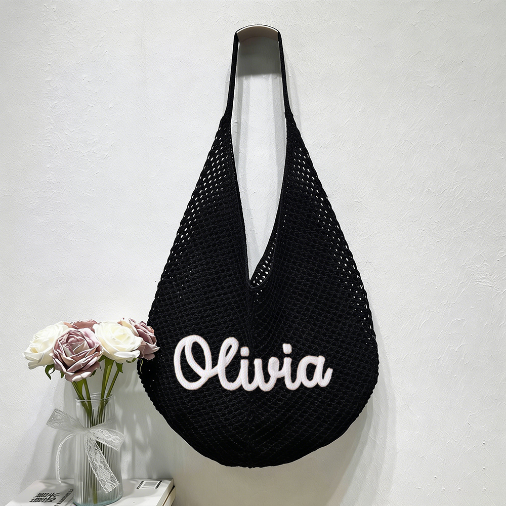 Personalized Hand Embroidery Beach Knitted Tote Bag