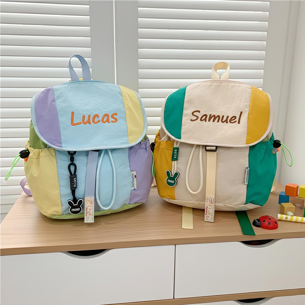 Personalized Embroidery Kids Color Block School Backpack