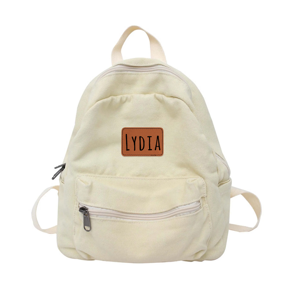 Personalized Leather Patch Kid Canvas Backpack
