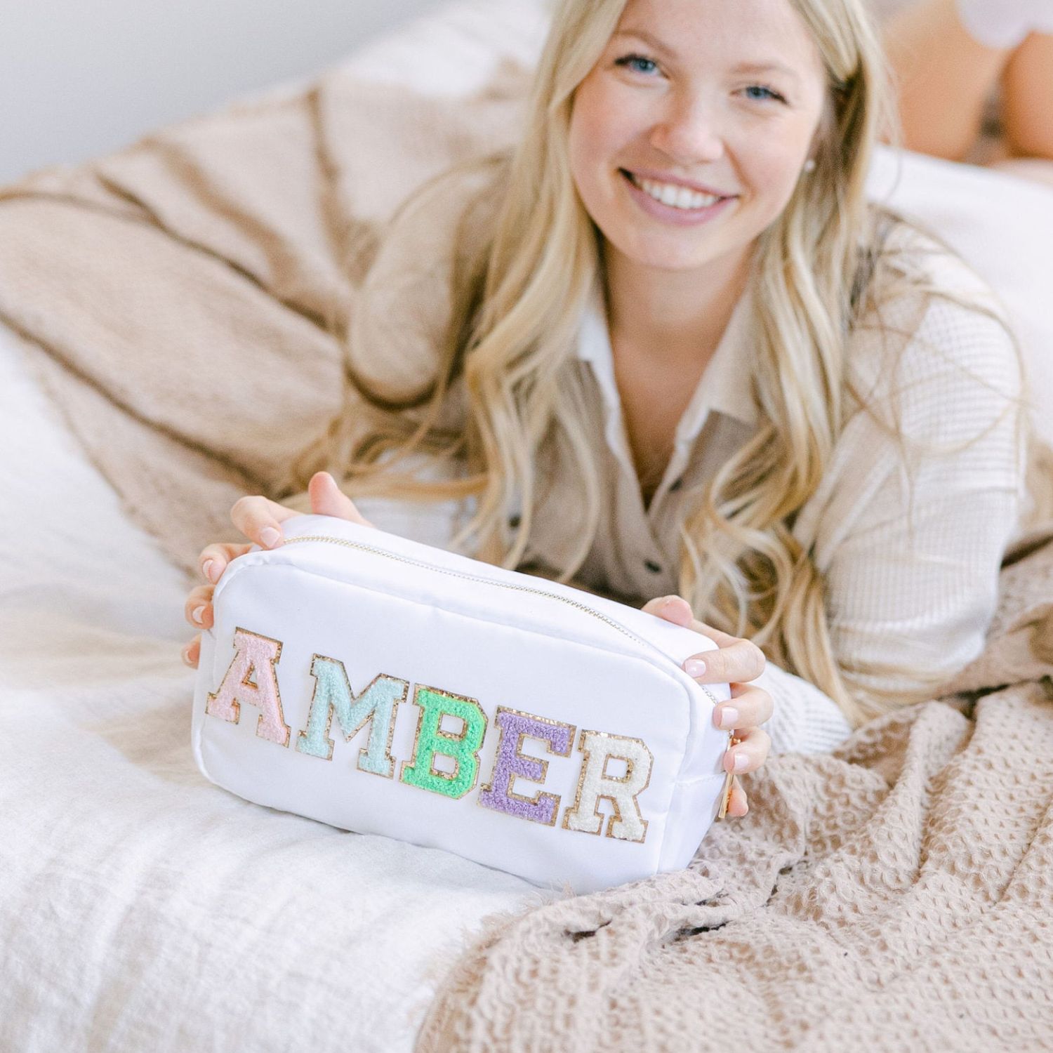 Personalized Varsity Letter Makeup Bag