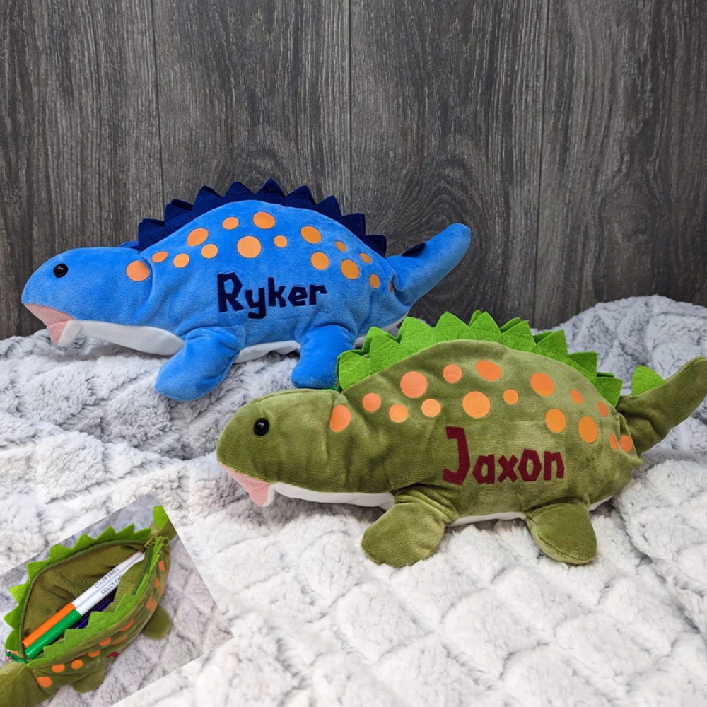 Personalized Zippered Dinosaur Plush Pencil Pouch