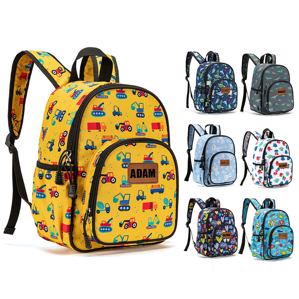 Personalized Leather Patch Kids Cute Back to School Backpack