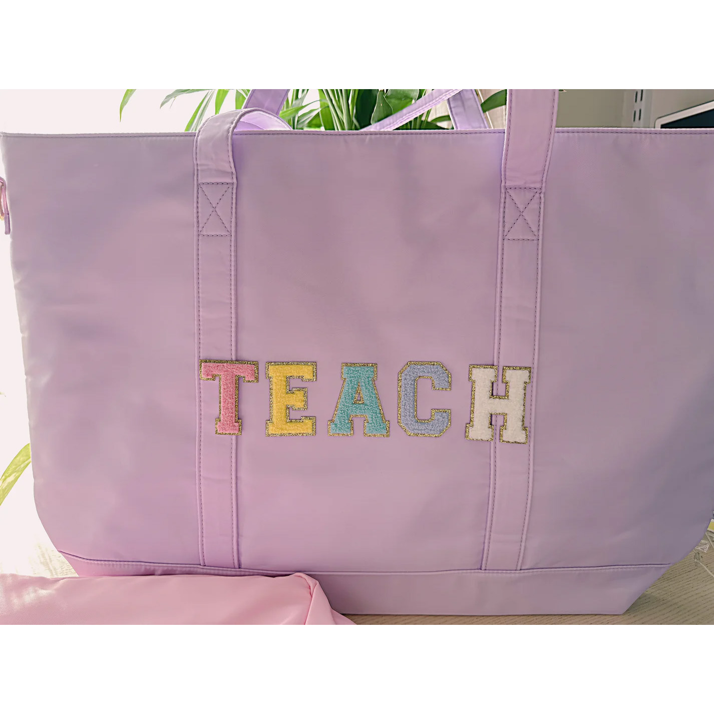 Personalized Chenille Letter Tote Bag With Shoulder Strap